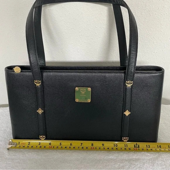 MCM Black Leather Tote Shoulder Bag with Gold Accents - Picture 3 of 13